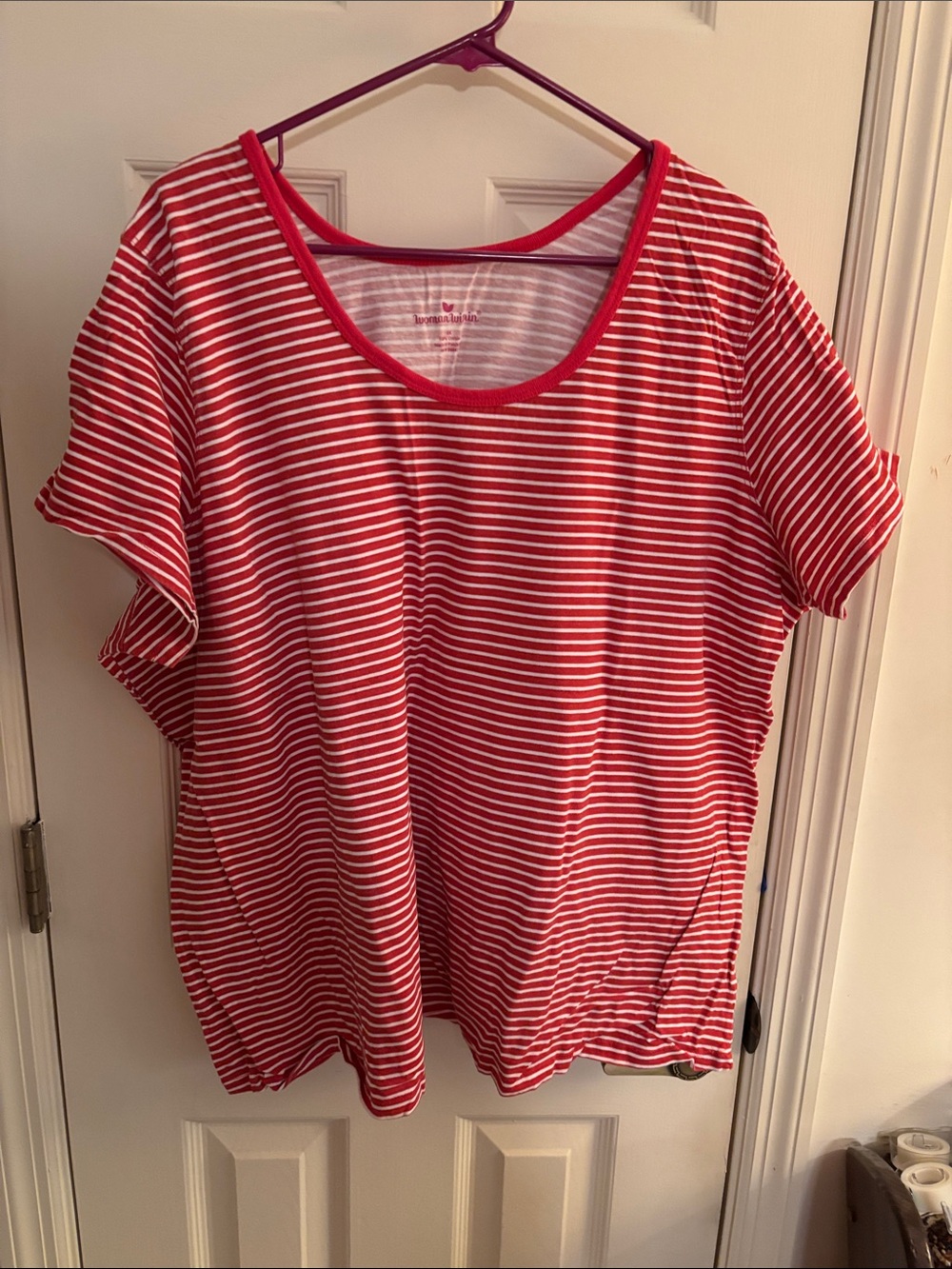 Woman Within Red & White Striped Scoop Neck Short Sleeve Tee